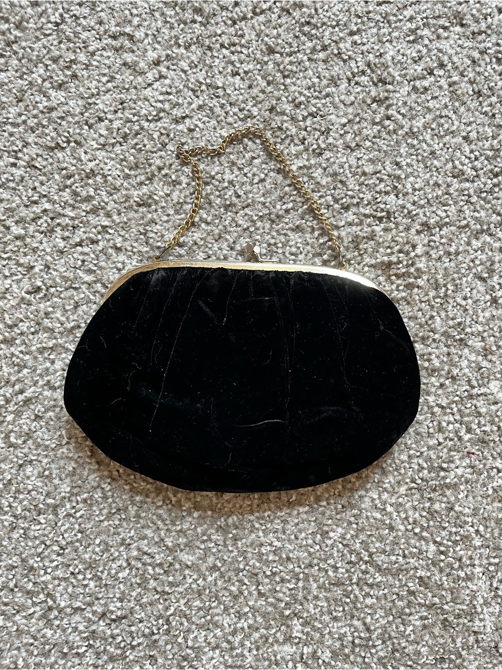 Vintage Black Velvet Evening Clutch with Gold Frame